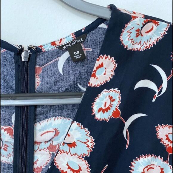 J Crew Mercantile Navy an Rust Faux Wrap Tiered Ruffle Mini Dress Floral Size 00 - Picture 9 of 11